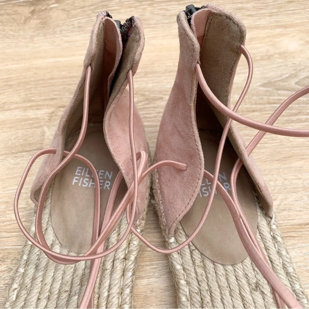 Eileen Fisher Suede Espadrilles Shoes 10 Zippered Jute D'Orsay Lee